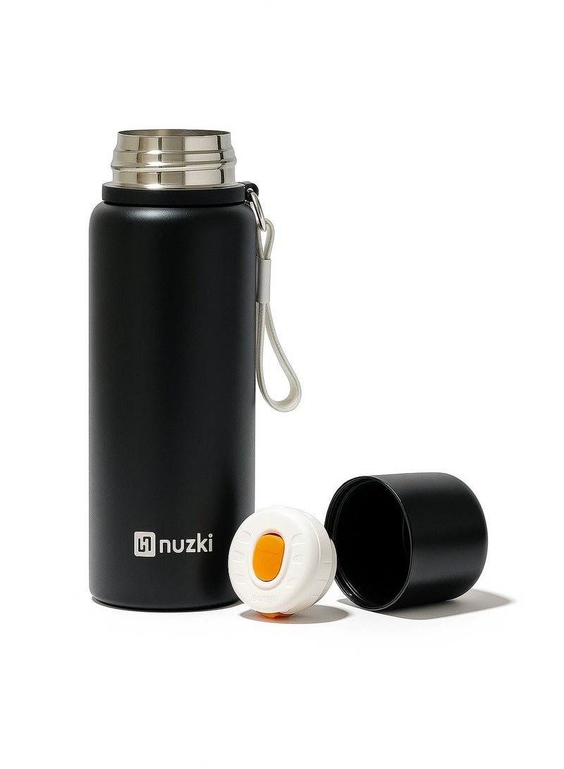 Nuzki  Stainless Steel Vacuum Insulated Water Bottle – Hot & Cold Thermos Flask with Cup Lid, Leakproof Travel Bottle, BPA-Free, Durable Steel Bottle for School, Office, Gym & Outdoor Use - Image 2